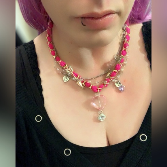 SOLD!!!Hot Pink Gold Blush Chain Statement Necklace - Picture 1 of 7